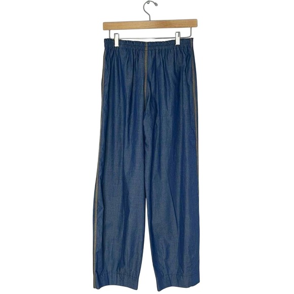 PAUL SISTI Women's Blue Chambray Wide Leg Cropped Pants Size M - Picture 3 of 4
